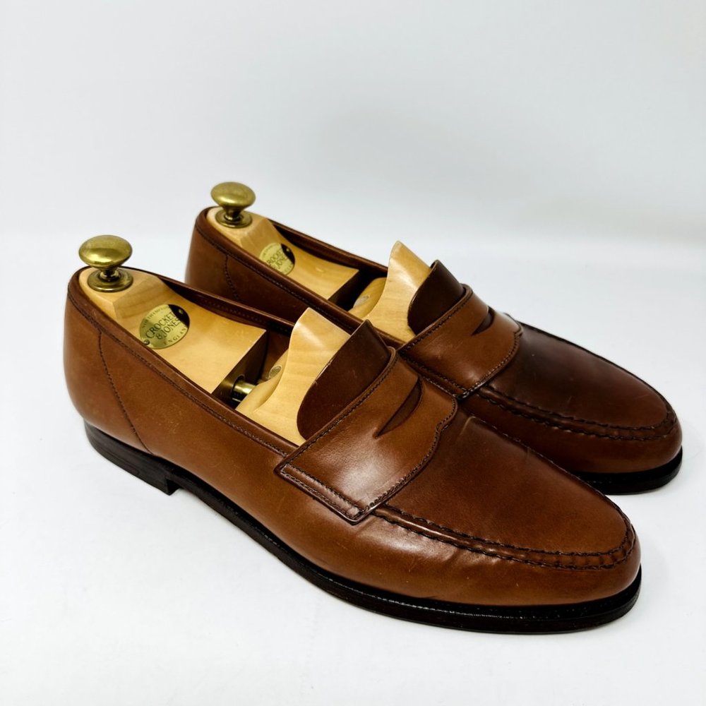 Crockett & Jones GENUINE CORDOVAN penny loafers shoes Size 9 E leather shoe Tree - Picture 1 of 15